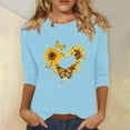 thumbnail image 2 of Tnhcen Chemises à Manches 3/4 pour Femmes avec Imprimé Floral d'Automne et Col Rond - Basiques Décontractés Grande Taille P-3TG, 2 of 4