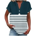 thumbnail image 2 of Aobny Womens Tops Summer Plus Size Blue Cap Sleeve Tees Striped Short Sleeve V-Neck Cute T-Shirts for Women,XL, 2 of 5