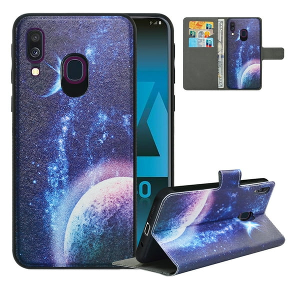 Labanema Samsung Galaxy A40 2019 Case with Kickstand, 2 in 1 Detachable Magnetic Protective Folio Flip Cover for Samsung Galaxy A40 2019 (Planet)