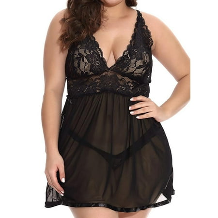 

DYMADE Women s Plus Size Lace Sexy Lingerie Dress Sleepwear G Srting Babydoll Nightwear
