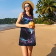 thumbnail image 3 of Naloa Purple Sky Wolf Print Women's Summer Spring Casual Beach Sundress,Vacation Sleeveless Tank Crewneck Loose Dresses, 3 of 7