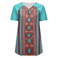 thumbnail image 4 of Puntoco Mujeres Casual Retro Occidental Impresión Azteca Manga Corta Étnico Cuello en V Cremallera Camisetas tops Puntoco Puntoco-3365, 4 of 5