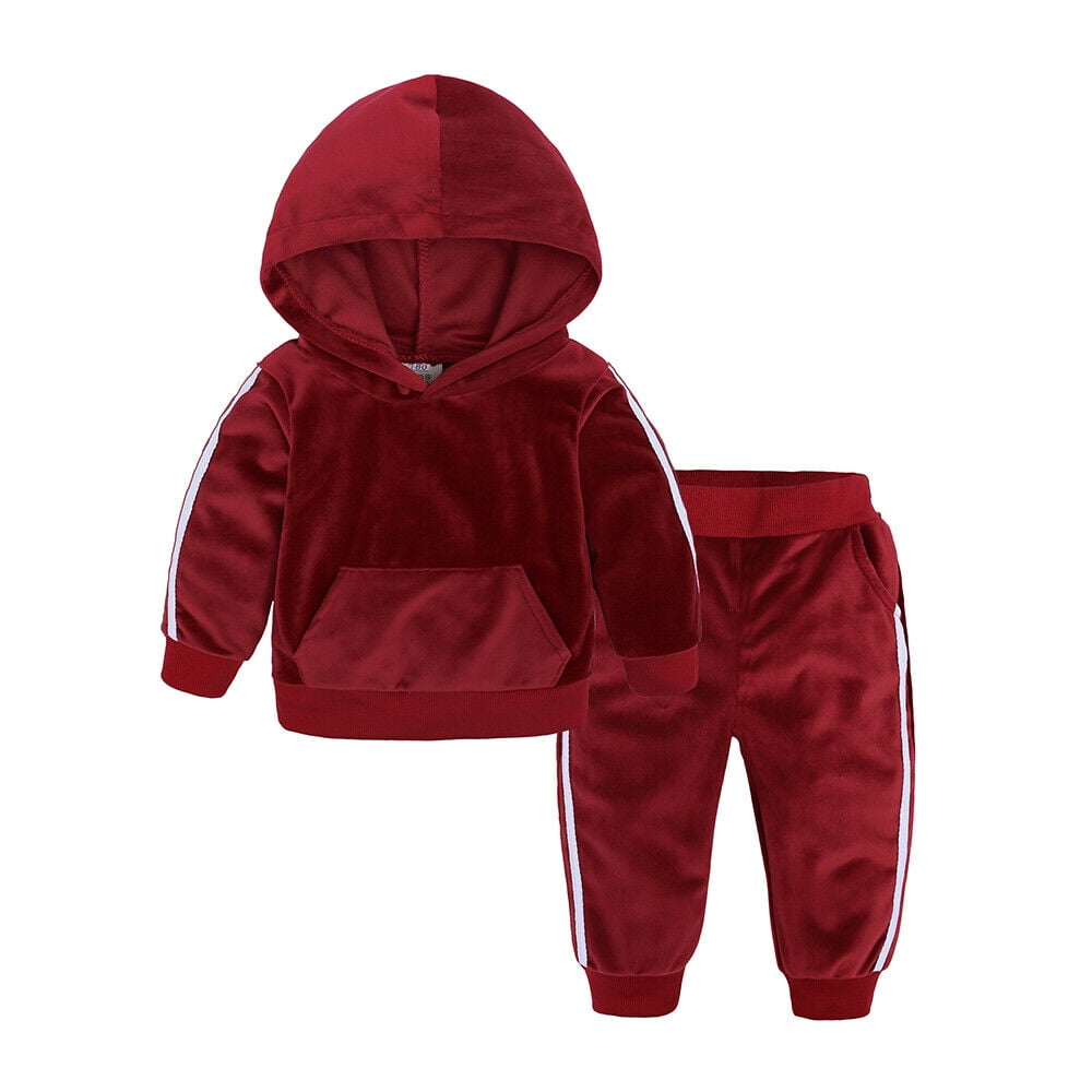 2PCS Toddler Kids Baby Girls Velvet Hooded Tops+Long Pants Clothes Outfits Set