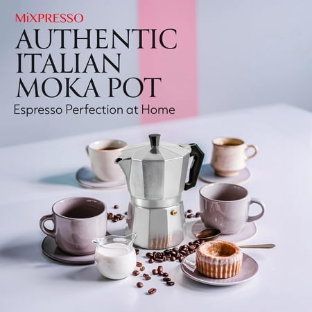 Mixpresso 3 Cup Moka Pot Coffee Maker for Gas, Electric Stove Top, Classic Italian Espresso Maker, Stovetop for Camping, Makes 5 Oz Cuban Coffee