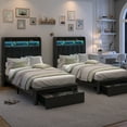 thumbnail image 3 of SIBEDS LED Bed Frame with Drawer Pockets and PU Upholstered Black Wingback Headboard, Twin, 3 of 7