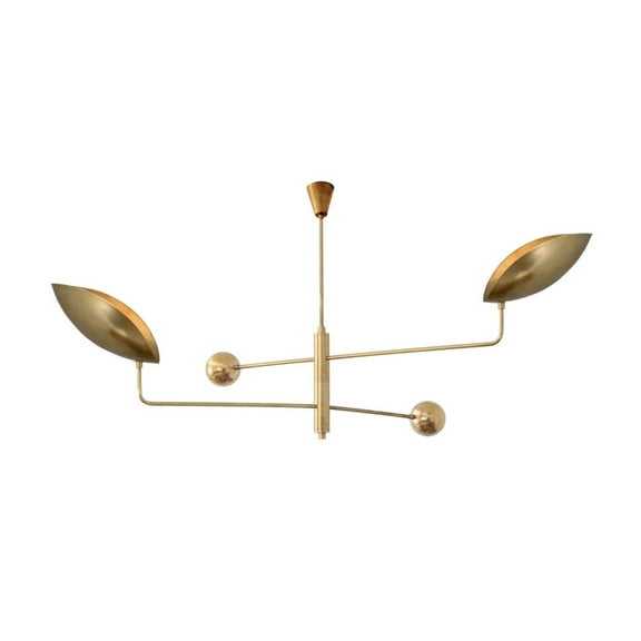 2 Light Curved Handmade Pendant Mid Century Modern Raw Brass Sputnik chandelier light Fixture