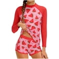 thumbnail image 2 of Avrnliq Girls Watermelon Print Rash Guard Set, Long Sleeve UPF Sun Protection Swimsuit with Boyshorts, Watermelon Red, 8-15 Years,Size 8-9 T, 2 of 6