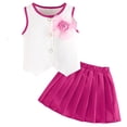 thumbnail image 4 of Girls 2 Piece Outfits Sleeveless Button Down Round Neck Top with Pleated A-Line Skirts Cute Preppy Style Sets Hot Pink 2-3 Years, 4 of 8