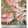 thumbnail image 1 of Soimoi Green Poly Georgette Fabric Leaves & Magnolia Floral Decor Fabric Printed Yard 42 Inch Wide, 1 of 5