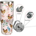 thumbnail image 4 of 30oz Chicken Tumbler with Handle and Straw, Pink Chicken Stainless Steel Vacuum Insulated Flip Straw Coffee Cups Spill Proof Travel Mug, Chicken Rooster Decor Stuff Gifts for Women Chicken Lover, 4 of 6