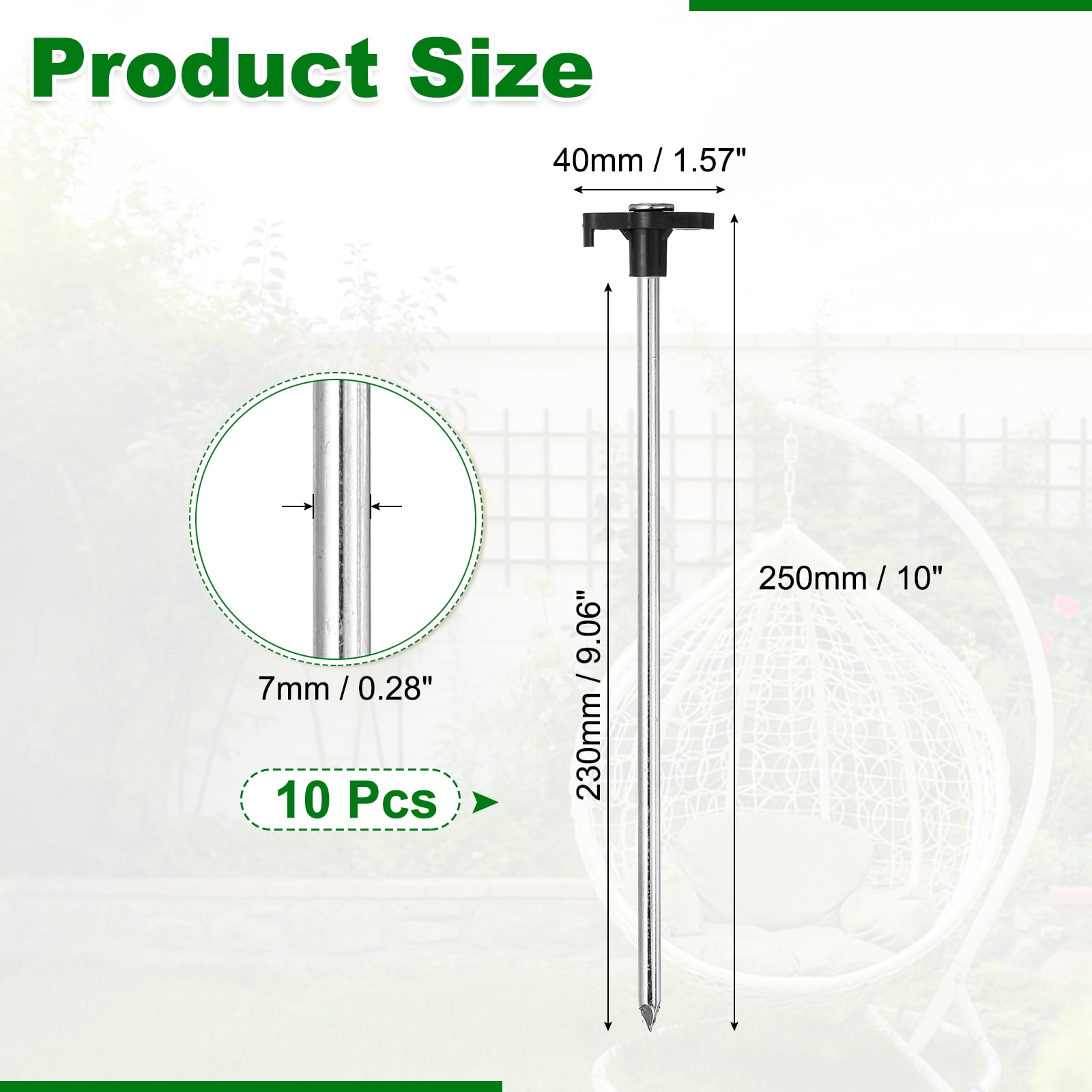 10 Pack Heavy Duty Tent Stakes, 10 Inch Non-Rust Metal Tent Pegs Camping Pegs Ground Stakes Tent Spike Canopy Anchors for Garden, Hiking Tarp Canopy Shelter Grassland, Black