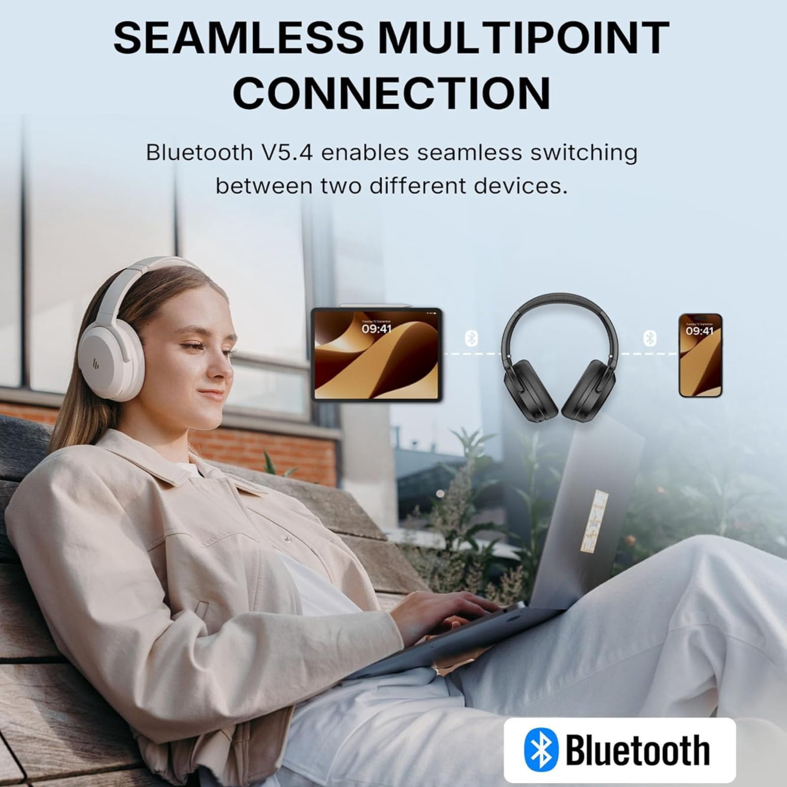 Edifier WH700NB Pro Wireless Over-Ear Headphones with Active Noise Cancellation, Hi-Res Audio, Bluetooth V5.4, Multi-Point Connection, Al Clear Calls, Fast Charging, Foldable - Black