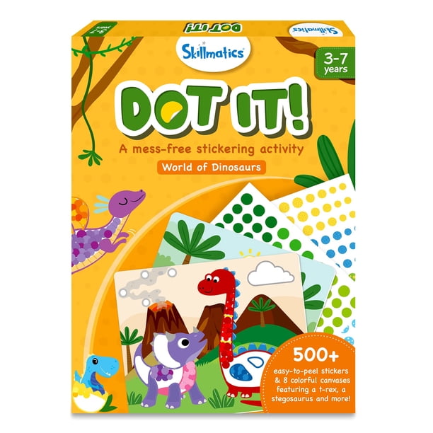 Skillmatics Dot It Sticker Actividad artística - Dinosaurios Diversión sin complicaciones para niños Más de 500 pegatinas Kits de manualidades DIY Scrapbooking Actividad Juguetes de viaje Regalos para