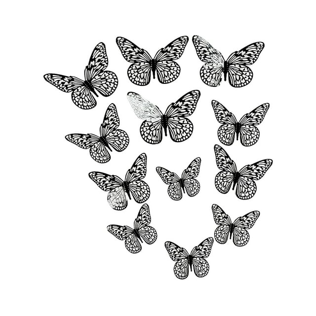 12Pcs Wall Stickers Hollow Out Butterfly Shape Wall Decal 3D Cut-out Sticker Refrigerator Stickers Decorative Paper Butterfly for DIY Art Decoration Removable Sticker