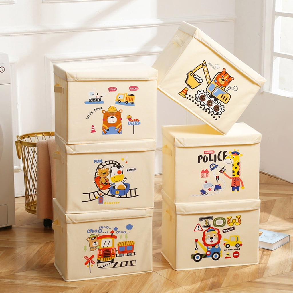 Foldable Kids Bedroom Storage Solution Foldable Toy Box With HandlesAn1ma1Themed Toy Organization Bins