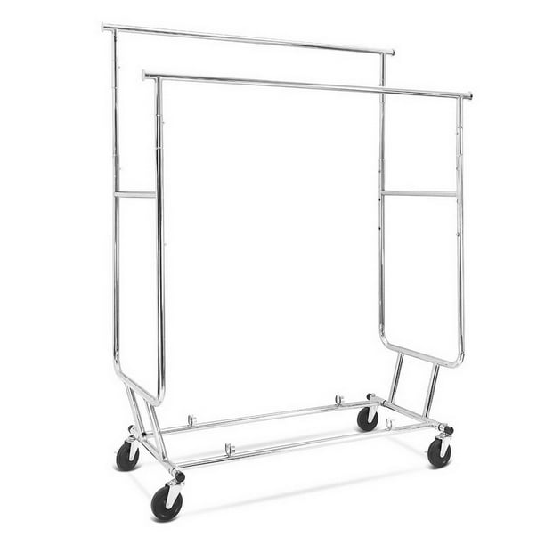 Rolling Clothes Rack Sturdy, Double Rail Clothes Garment Rack, Heavy