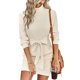 thumbnail image 1 of TRKIYQC Mujeres Casual Wrap Hip Dress Color Sólido Mangas Largas Cuello Alto Corbata Cintura Vestido Femenino, 1 of 9