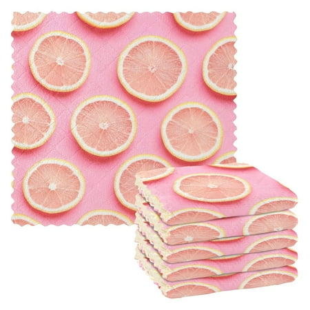 

6 Pack Kitchen Dish Towels 11 Inch x 11 Inch Reusable Cleaning Cloths for Washing Dishes Dish Cloths for Drying Dishes Pink Lemon