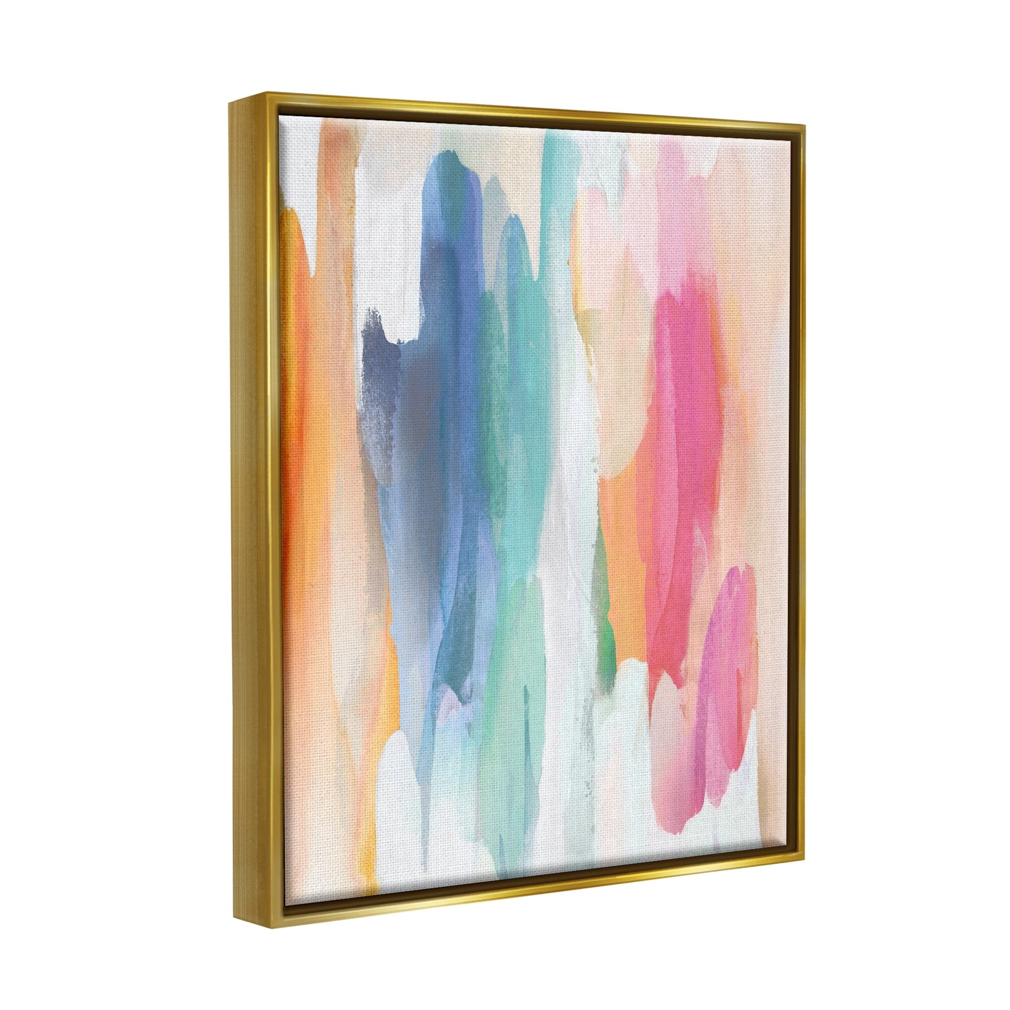Stupell Industries Faded Rainbow Tones Layered Shape Abstraction Metallic Gold Framed Floating Canvas Wall Art, 16x20, by Jackie Hanson