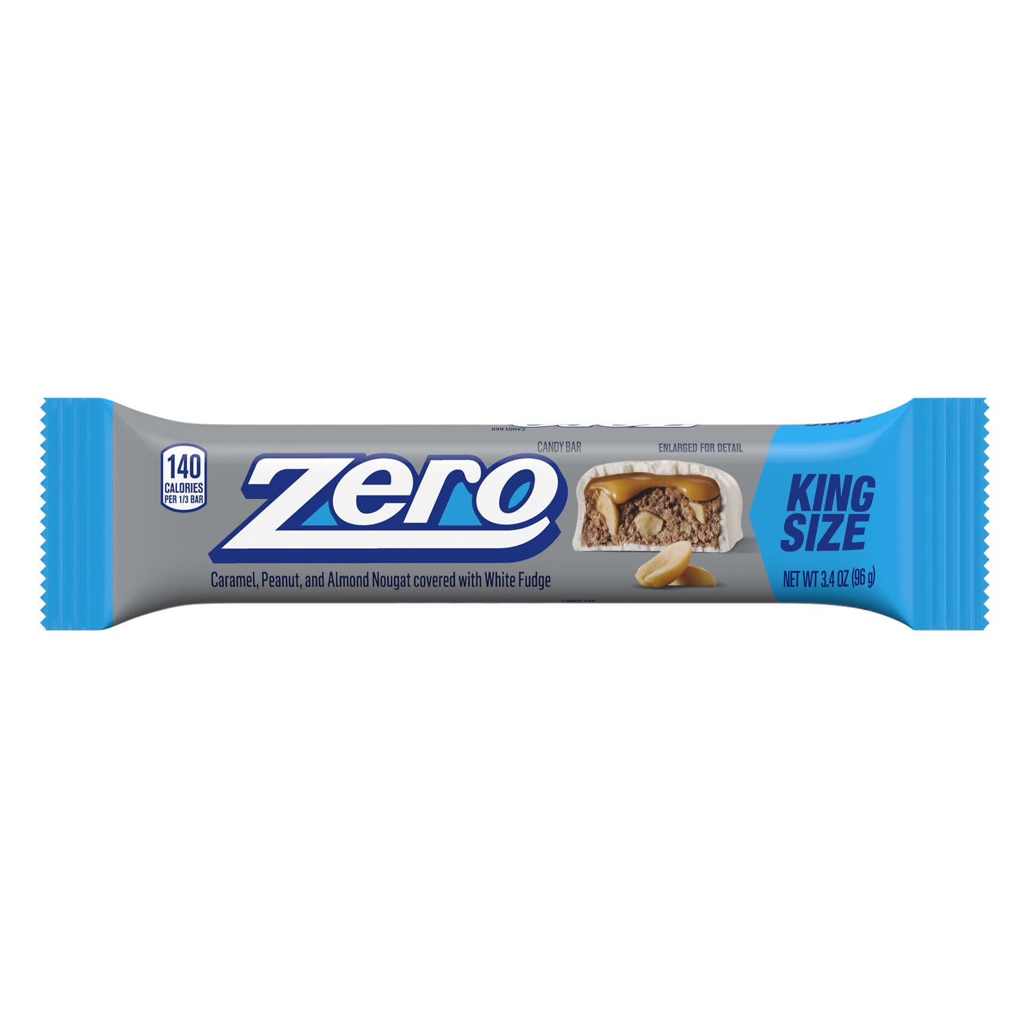 Zero White Fudge, Caramel, Peanut, Almond Nougat King Size Candy, Bar 3.4 oz