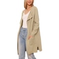 thumbnail image 4 of Suéter cárdigan para mujeres, abrigo de otoño, abierto al frente, de manga larga, abrigo de punto medio largo, chaqueta XS color caqui, 4 of 6
