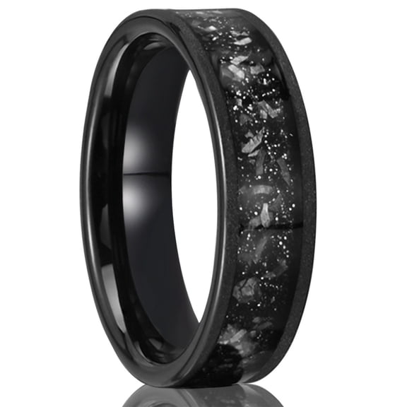 6mm Wide Couple's Tungsten Steel Ring with Natural Stone and Black Sandblasted Finish
