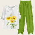 thumbnail image 6 of TNOBHG Women T-shirt Pants Suit 2 Pcs/set Women Top Pants Set Floral Print O Neck Loose Button Decor Half Sleeve Retro Elastic Waist Wide Leg Soft Breathable, 6 of 8