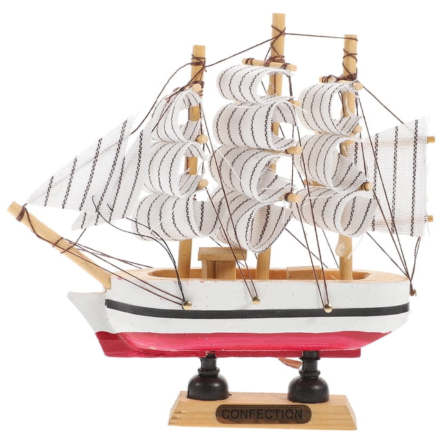 SHISUYAN Wooden Sailboat Ornament Mediterranean Style Sailboat Model Wooden Craft Home Table Decoration (Random Color and Letters)