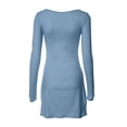 thumbnail image 3 of AherBiu Womens Long Sleeve Dresses Square Neck Basic Layer Slim Short Black Dress Solid Color, 3 of 7
