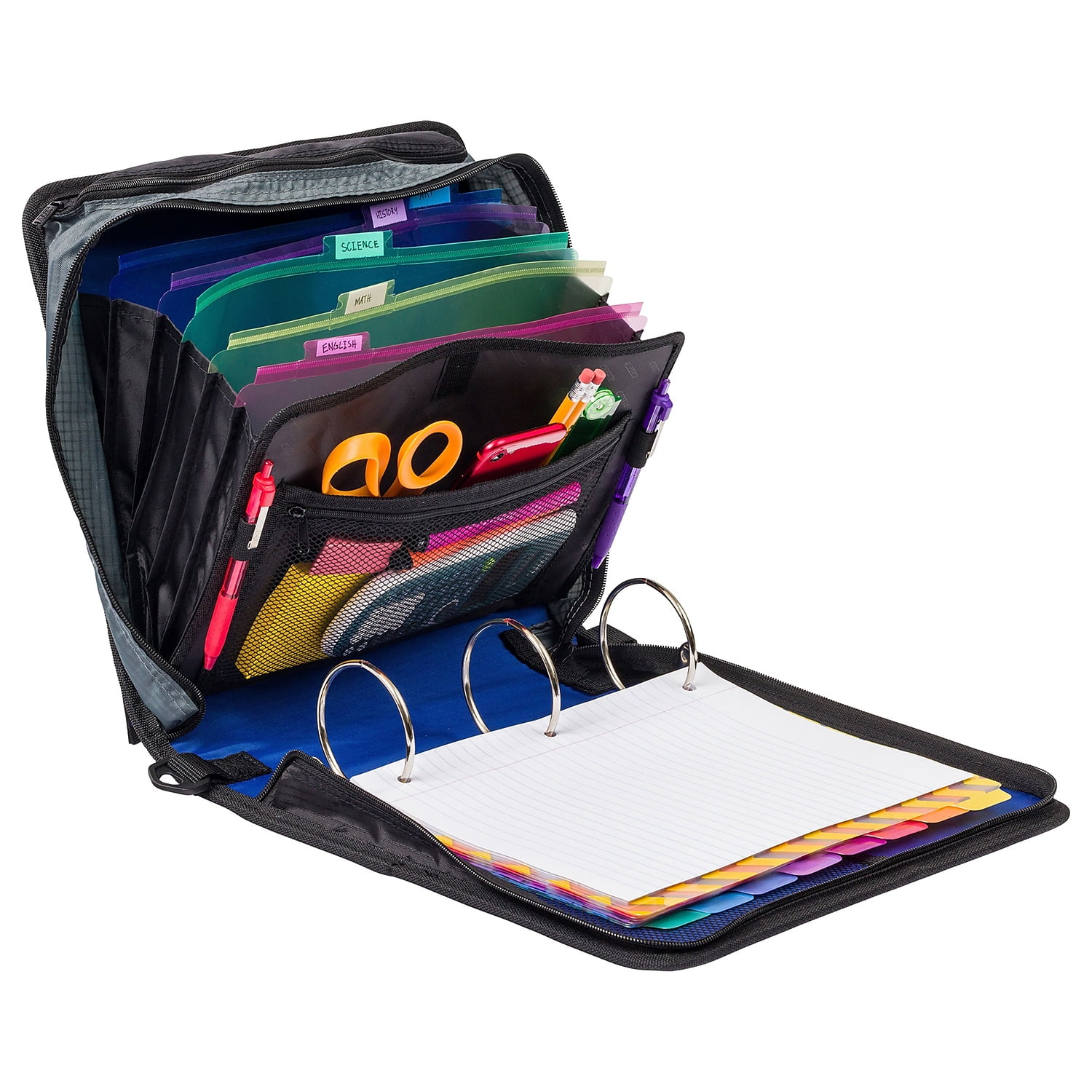 Case It 3-Inch Mighty Zip Tab Zipper Binder, Blue, D-146, Holds 600 Sheets,  13
