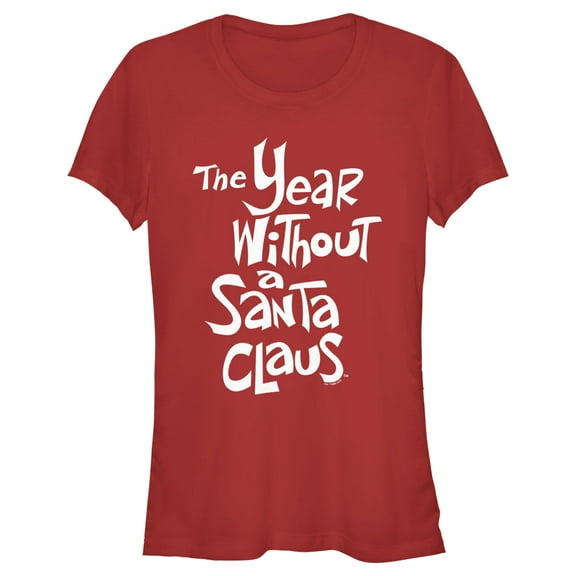 Junior's The Year Without a Santa Claus White Logo Stack  Graphic Tee Red Small