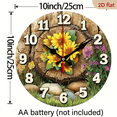 thumbnail image 3 of 2D Flat 1pc 10Inch Wooden Silent Quartz Wall Clock with Large Yellow Brown Floral face, Green Hands Black Arabic Numerals - Rustic Farmhouse Round Clock for Home, Office, - Easy-to-Read, 3 of 7