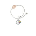 thumbnail image 2 of Delight Jewelry Silvertone Large Multicolored Daisy on Peace Sign - Rose Goldtone Leaf Delicate Bracelet, 6.25+1.75", 2 of 4