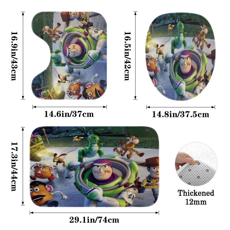 Lheaggik Cartoon Story 4 Pcs Bathroom Sets with Shower Curtain and Rugs, Waterproof Polyester Shower Curtain Sets with Hooks