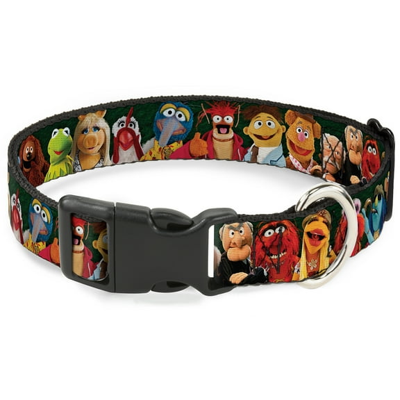 Disney Pet Collar, Dog Collar Plastic Buckle, Muppets Character Group Pose Greens, 7 to 8.5 Inches 0.5 Inch Wide