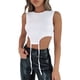 thumbnail image 1 of VISgogo - Camisetas sin mangas para mujer, decoración de cuerda de color sólido, cuello redondo, dobladillo irregular, camisetas cortas, chaleco simple informal VISgogo  moda, 1 of 5