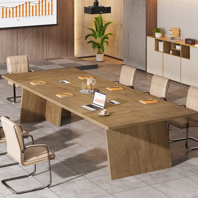 Tribesigns Table de Conférence de 8 Pi pour 10 Personnes, Grand Bureau de Réunion avec Passe-Câbles, Table de Salle de Conférence Moderne pour Bureau (1 Pce, Brun)