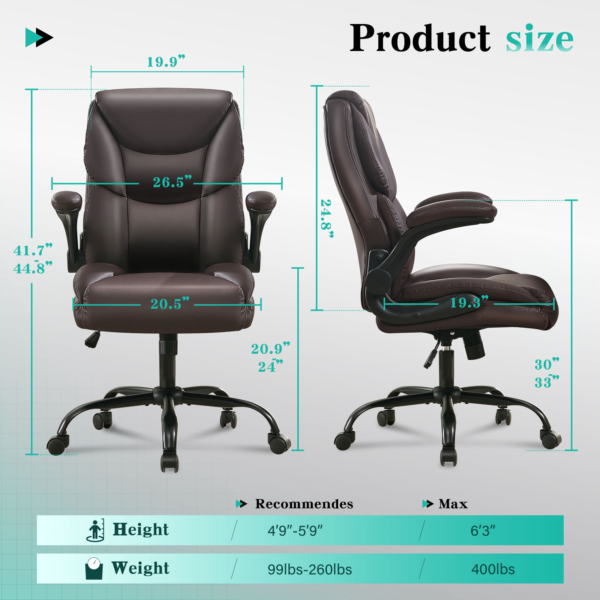 JONPONY Big and Tall Office Chair Wide Seat Ergonomic Computer Desk Chair High Back Executive Leather Chair Adjustable Task Chair Lumbar Back Support 8 Hours Heavy Duty Design,Dark Brown