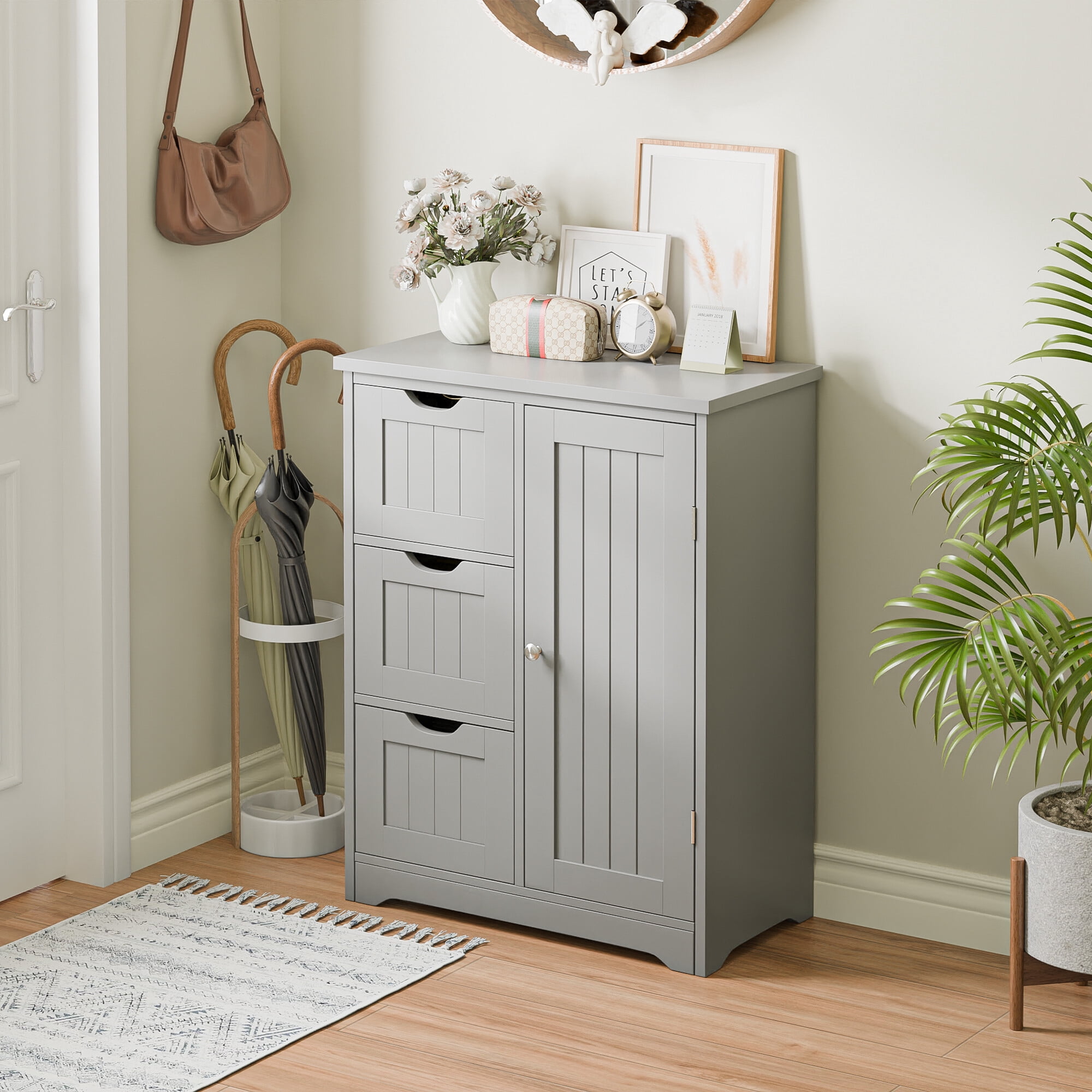 ZENSTYLE Bathroom Cabinet 3 Drawers Storage Organizer Floor Cupboard Home Decor Gray