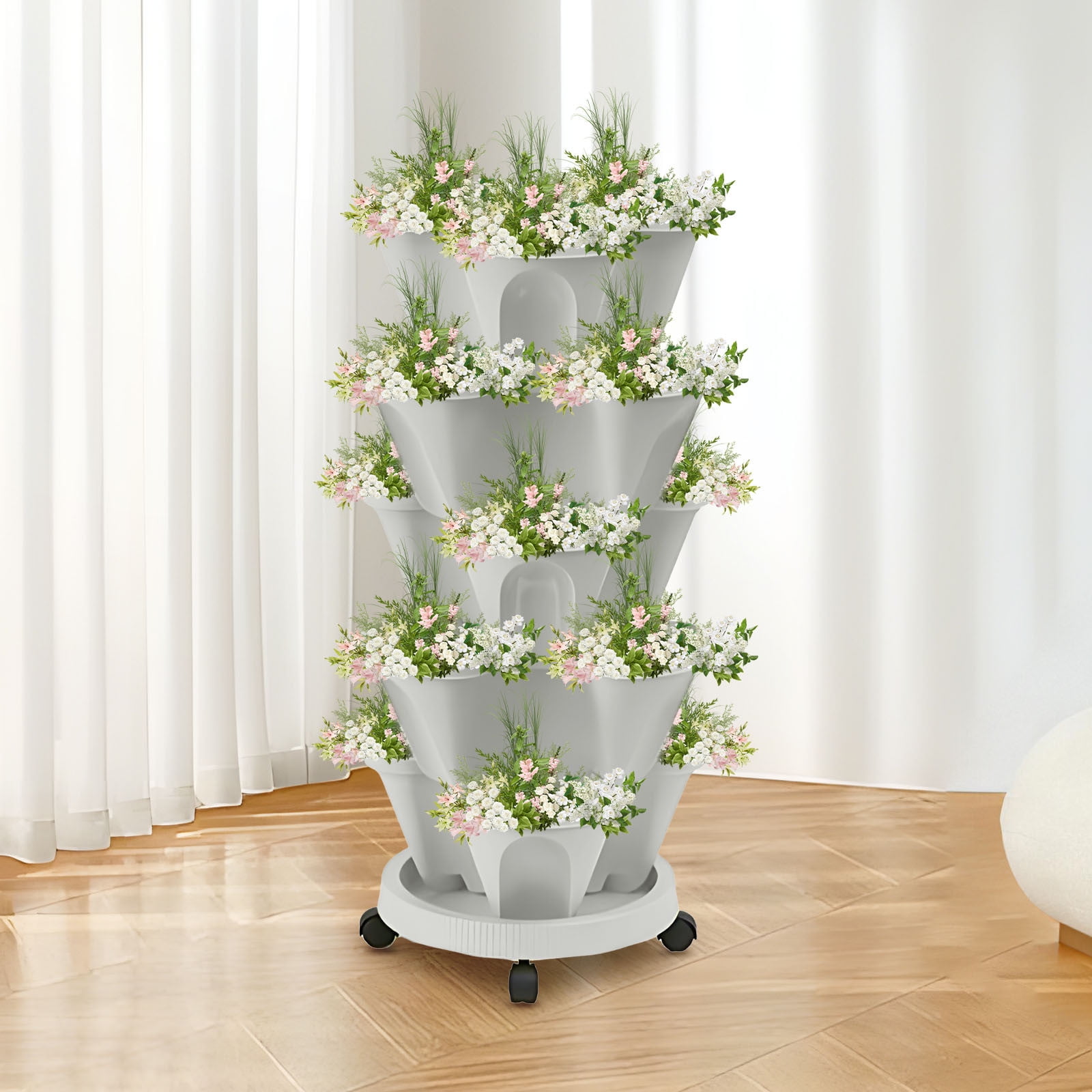 DZQMTKX Stackable Strawberry Planter, 3-Petal Vertical Gardening Pot for Indoor Outdoor Space-Saving, Easy-Access Herb Flower Tower