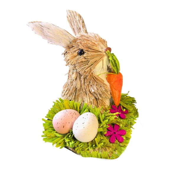 Easter Straw Bunny Ornaments,Sisal Rabbit Figurine Handcrafts,Handmade Woven Straw Bunny Sculpture for Easter Home Decor