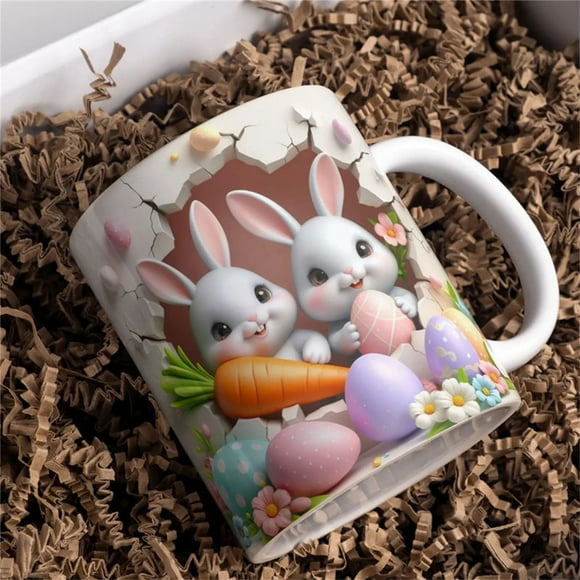 Hovilon Ceramic Travel Mug with Handle,350ml Easter Bunny Ceramic Coffee Mug Tea Cup Valentine's Day Easter Gift，Suitable for Making Tea,Cold Drinks,Hot Drinks,Coffee