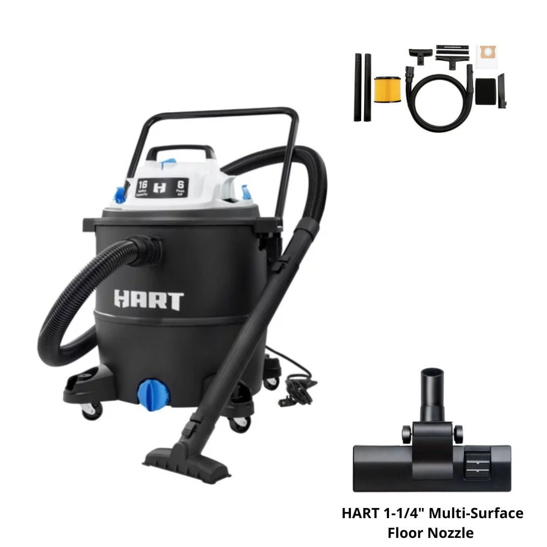 HART 8 Gallon 6 Peak HP Stainless Steel Wet/Dry Vacuum With Pet Nozzle