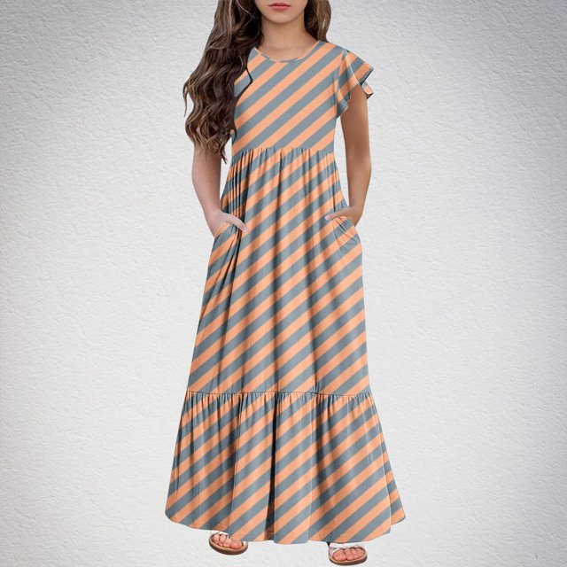 LOVZFMLL Robe à Manches Volantes Imprimé Floral pour Enfants Col Rond Été Décontracté et Confortable