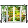 thumbnail image 2 of Spring Garden Backdrop,Flower and Grass Background Backdrop,Window Outdoor Natural Scenery Floral Tree Path Background Wedding Bridal Baby Shower Birthday Party Decorations Photo Booth Props 8X6FT, 2 of 5