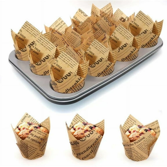 Artrylin 150pcs Tulip Cupcake Liners Unbleached Natural Tulip Baking Cups Muffin Paper Liner Parchment Paper Liners for Wedding Birthday Baby Shower Party Home Bakery Shops Cafes