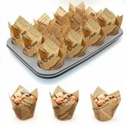 Artrylin 150pcs Tulip Cupcake Liners Unbleached Natural Tulip Baking Cups Muffin Paper Liner Parchment Paper Liners for Wedding Birthday Baby Shower Party Home Bakery Shops Cafes