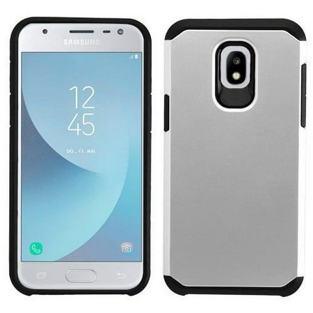 Samsung Galaxy J3 2018, J337, J3 V 3rd Gen, J3 Star, J3 Achieve, Express Prime 3 Phone Case Shockproof Hybrid Rubber Rugged Case Cover Slim Silver