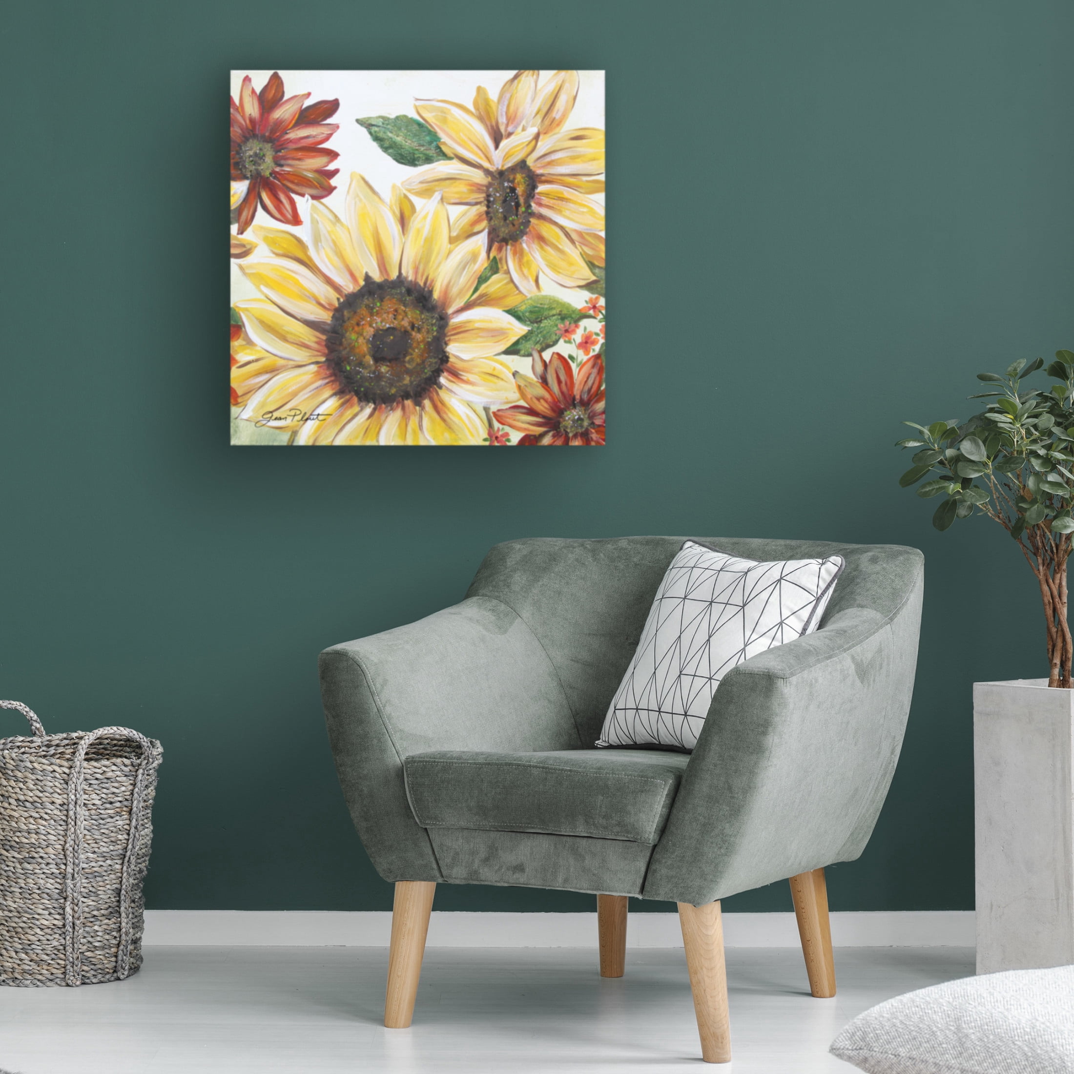 Canvas Wall Art - Jean Plout 'Sunflower Joy B' Wall Art for Living Room, Bedroom, or Office Décor by Trademark Fine Art - 18 x 18 Inches