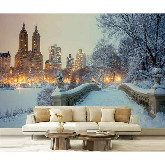 Peel and Stick Wallpaper Central Park winter Modern Art Wall Mural Decor Self Adhesive and Removable 69in x 98in